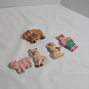 Pig Fridge Magnets Lot/5 Vintage Swine Collectible Refrigerator Kitchen Prop